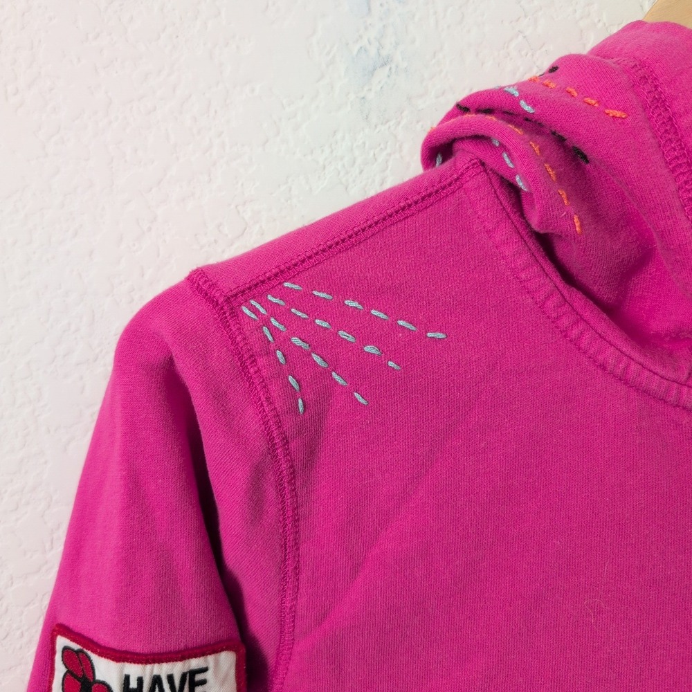 VTG Lucky Brand Pink Full‎ Zip Hoodie Peace Hand Embroidered Flower Boho Y2K  L - Picture 6 of 10